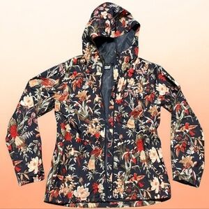 Waterproof Columbia Rain Jacket nocturnal Bird And flower Print.